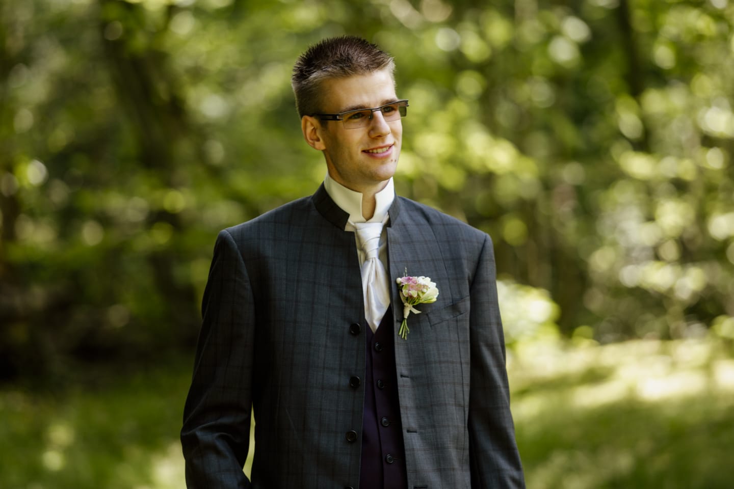 Geruit Nehru-trouwpak in donkergrijs